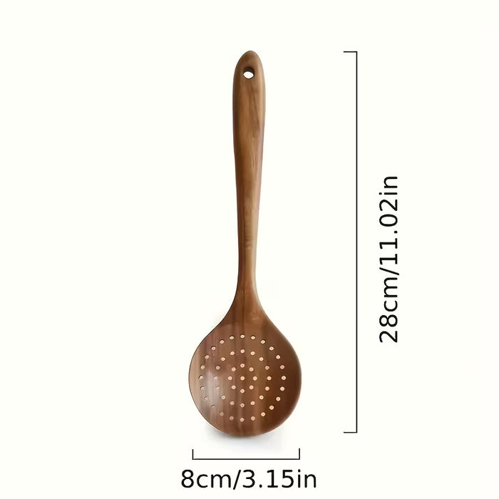 Cuchara ranurada de madera de acacia, utensilio de cocina para escurrir
