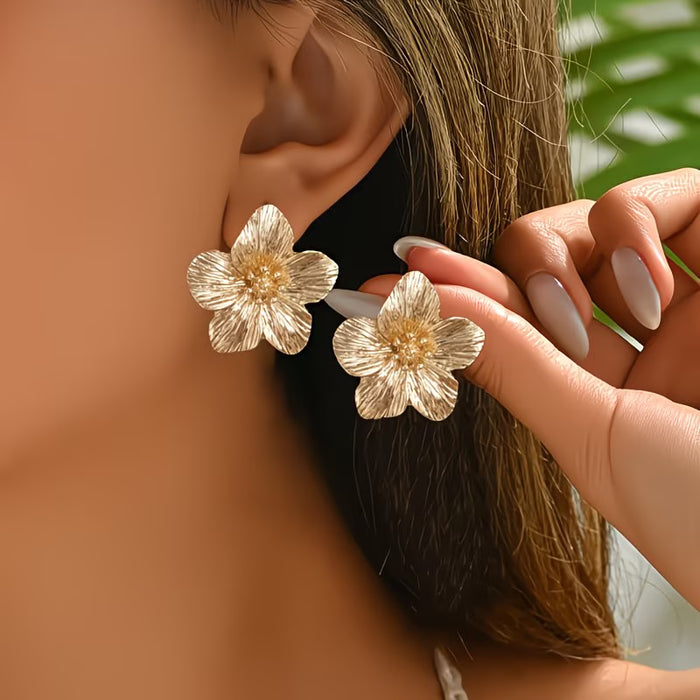 Par de aretes elegantes retro de flor de cerezo para mujer