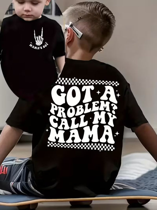 Camiseta de Manga Corta para Niños  - Estampado de Calavera "Llama a Mamá si Tienes un Problema"