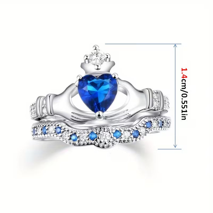Conjunto de 2 Anillos de Pareja con Corazón y Circonia
