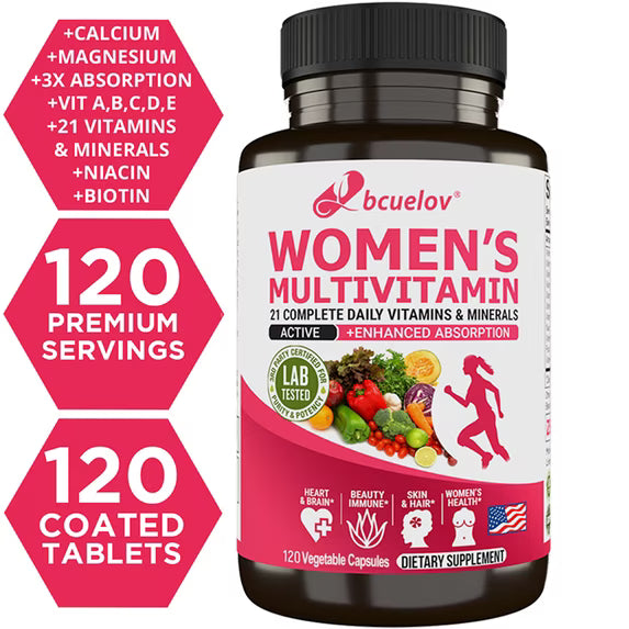 Suplemento multivitamínico para mujeres Bcuelov, 120 cápsulas vegetales