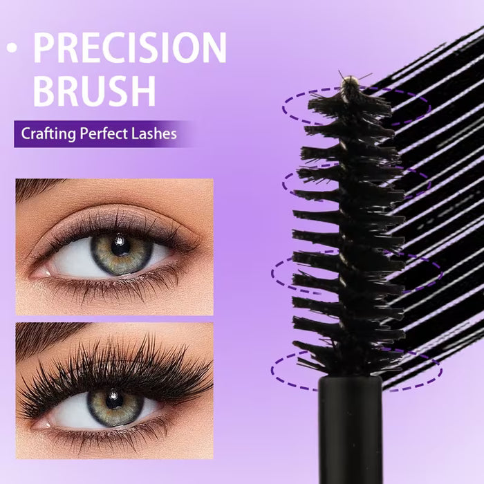Un máscara de pestañas gruesa, rizadora y alargadora que complementa el maquillaje de ojos