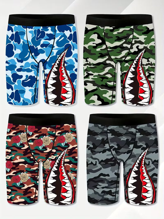 SHEIN Conjunto de 4 bóxers originales para hombre, con estampado de camuflaje, cintura elástica