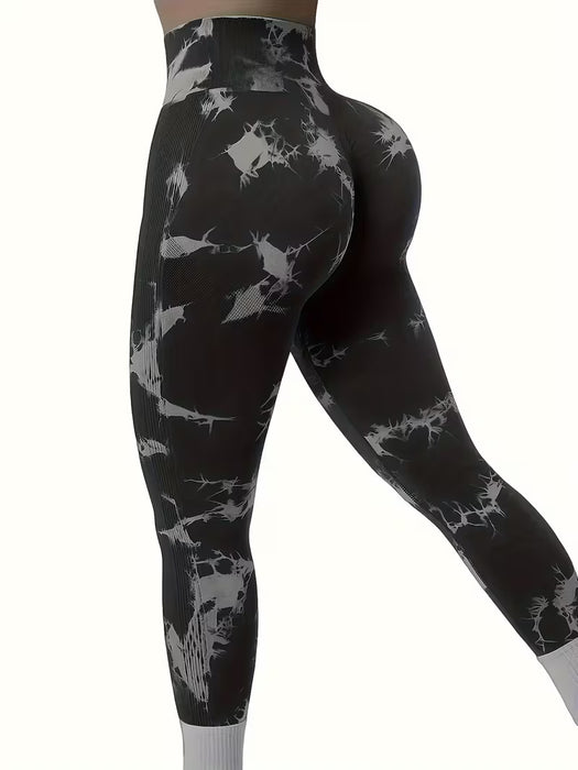 2pcs Tie Dye Leggings deportivos de cintura alta, Pantalones ajustados para correr