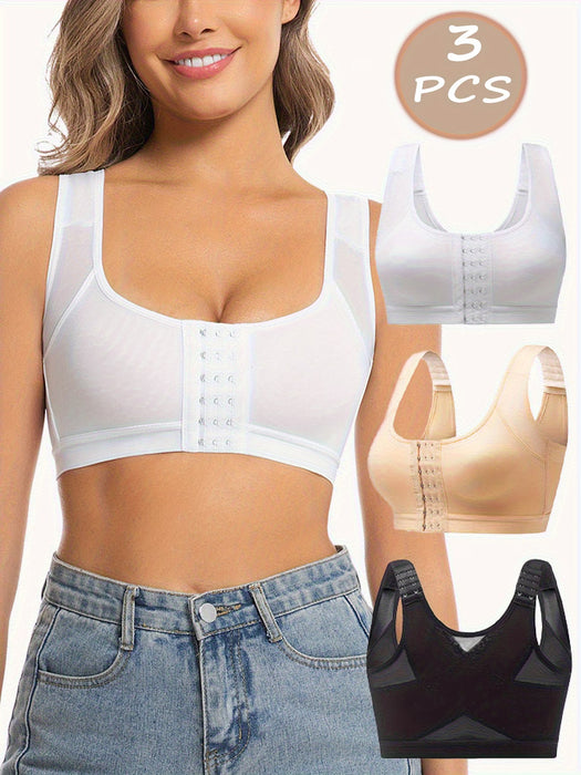 Juego de 3 sujetadores con diseño de botones frontales para mujeres, ideal para mastectomía