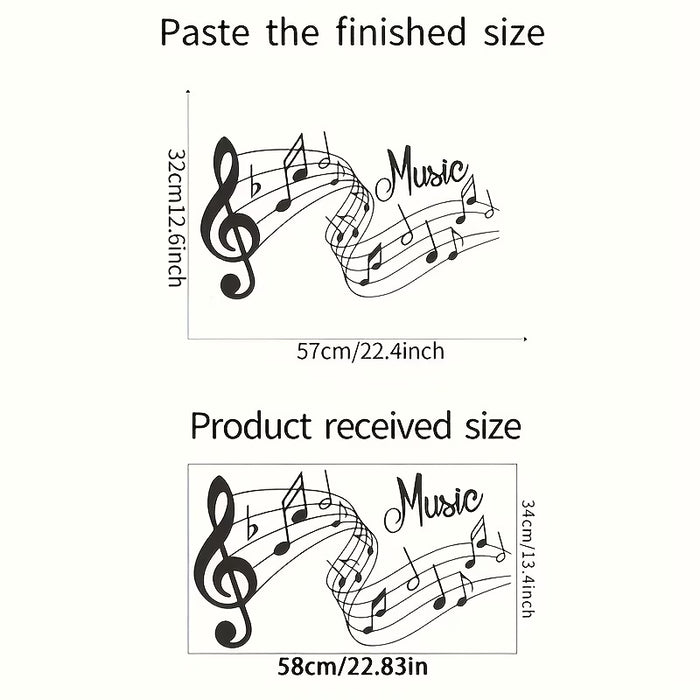 1pc Elegante Adhesivo de Pared de Notas Musicales Negras
