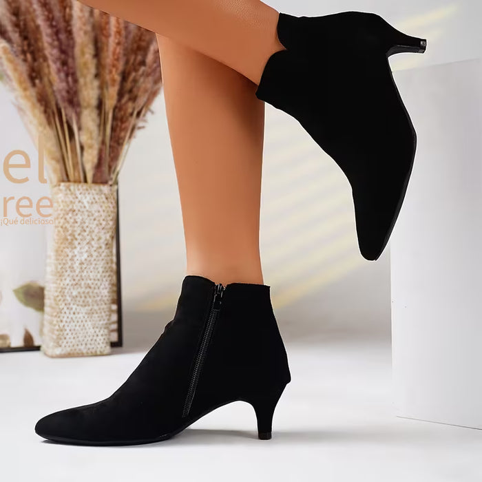 Botines de Mujer Elegantes con Cremallera Lateral - Forro de Peluche y Tacón Bajo