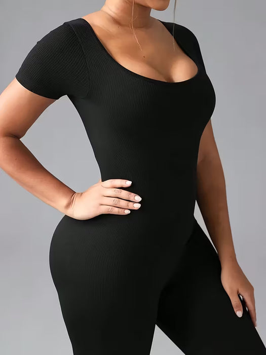 Mono de moda para mujer de color liso, con ajuste en la cintura, manga corta