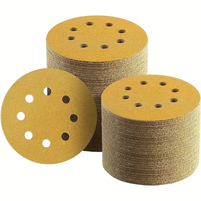 30 unidades de papel de lija amarillo de 5 pulgadas y 8 agujeros, con grano de 80