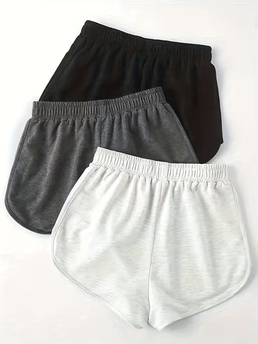 Juego de 3 piezas de shorts de correr lisos con cordón, shorts casuales de delfín con cintura elástica