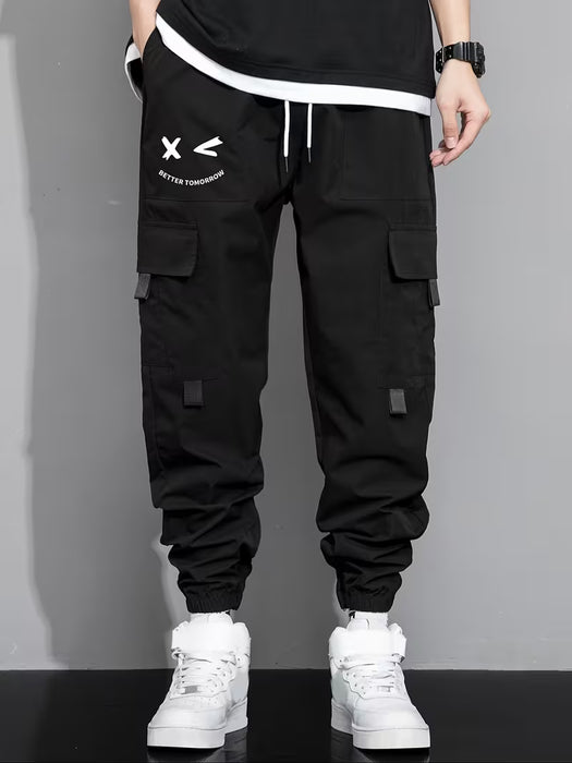 Pantalones cargo de tobillo para hombre con diseño estampado de doble bolsillo cargo