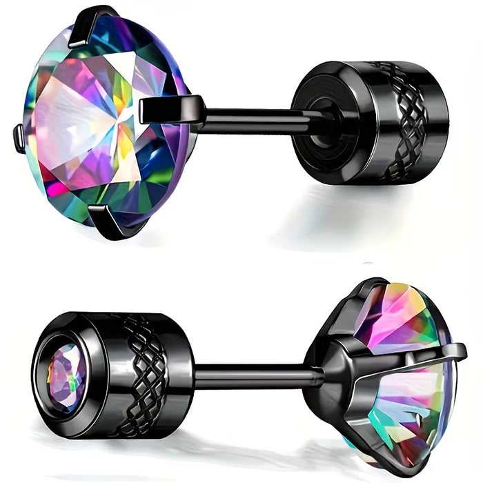 1 Par de Aretes de Acero Inoxidable Cubico Sintético con Zirconio con Tornillo Trasero de 5mm