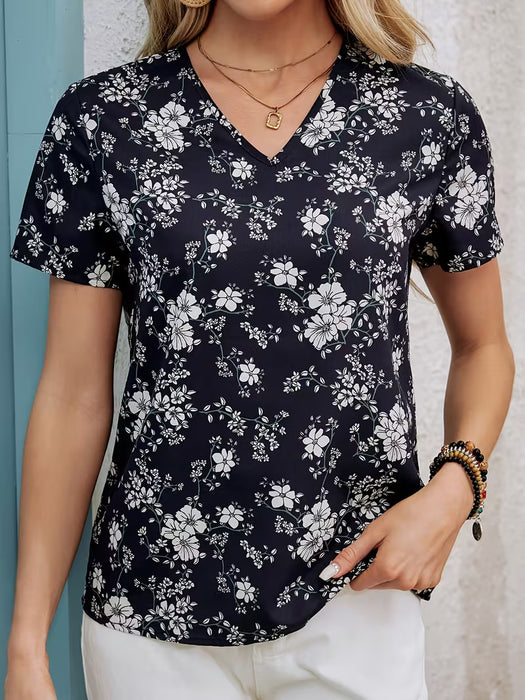 Camisa con estampado floral y cuello en V de la Colección Elegante