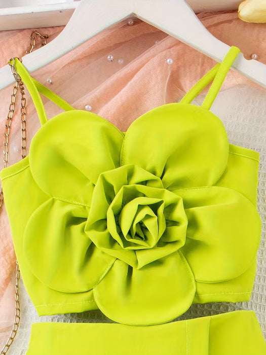 Conjunto de Pantalones con Flores 3D para Niña Verde