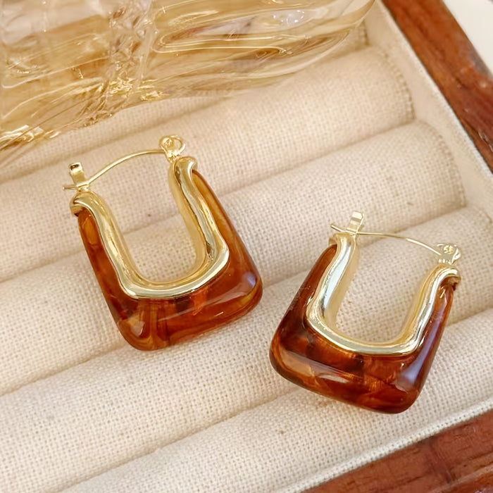 2 piezas de aretes geométricos de resina vintage con forma de U