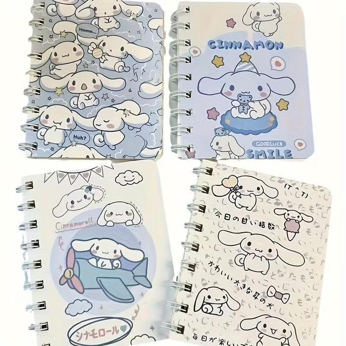 Set de 4 cuadernos en espiral Sanrio Cinnamoroll A7, con una serie de dibujos animados