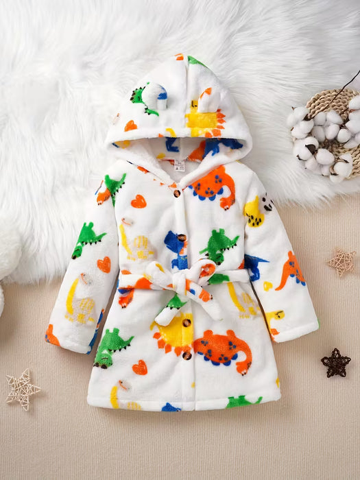 Bata de Forro Polar con Capucha  con Estampado de Dibujos Animados