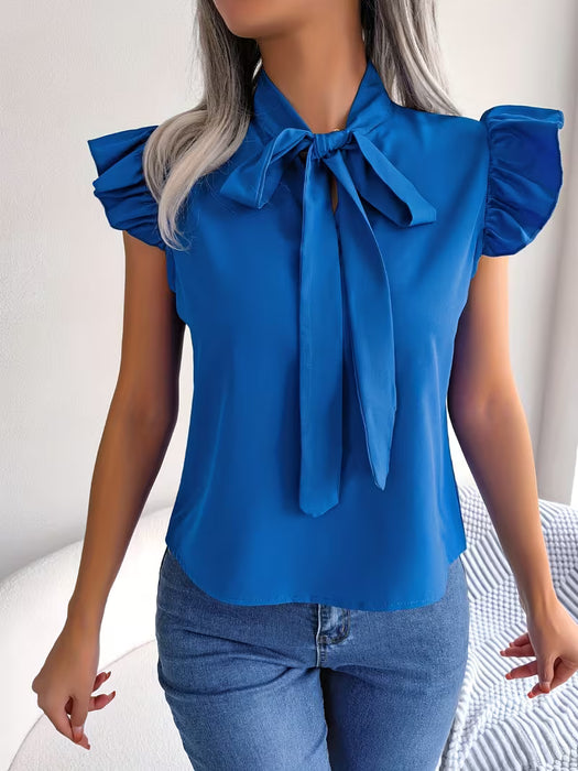 Blusa Casual de Gasa con Volantes y Lazo