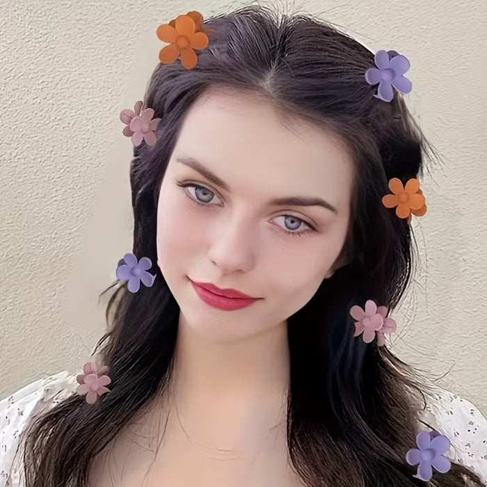 4 mini pinzas de flores pequeñas esmeriladas para mujer, de color neutro