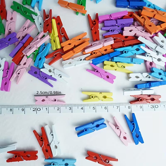 100 Mini Clips de Madera, Soporte de Exhibición Colorido