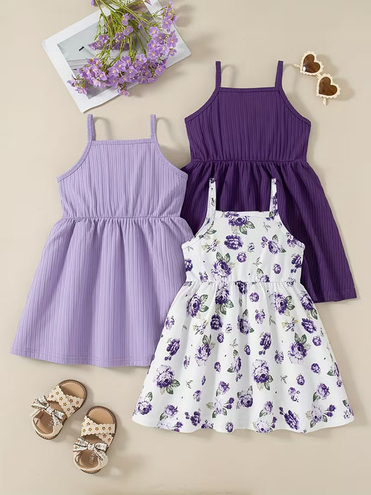 Conjunto de 3 piezas para niña: Vestido moderno con tirantes de espagueti
