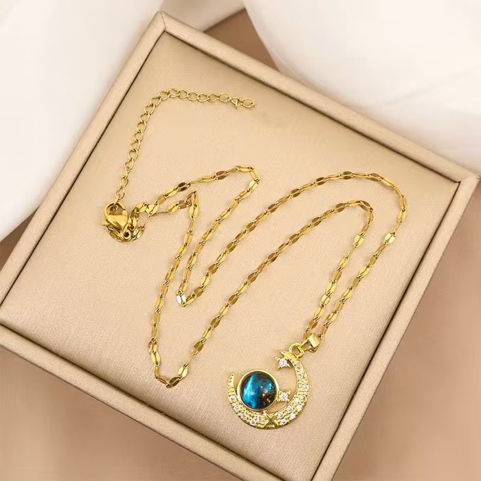1pc Collar de Acero Inoxidable con Colgante de Diseño Luna Espacial, para Uso Diario