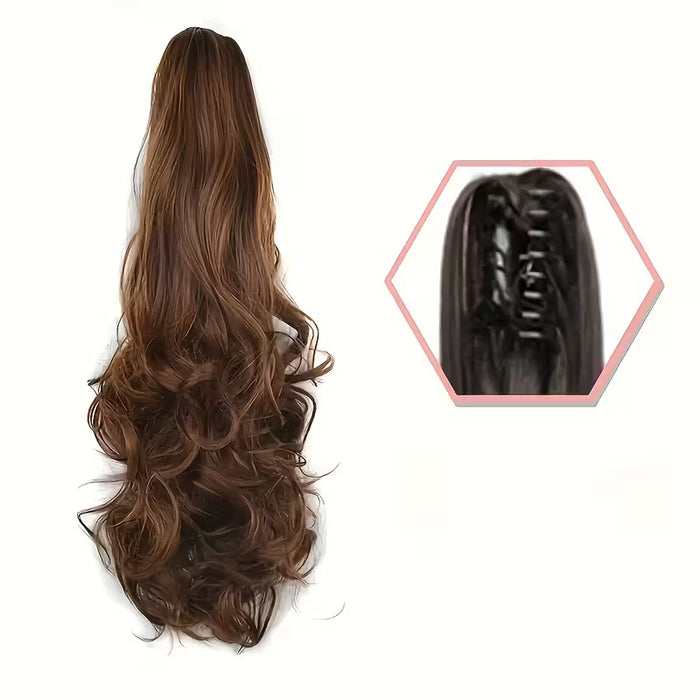 Peluca de cola de caballo sintética para mujer, pelo largo ondulado con pinza de garra