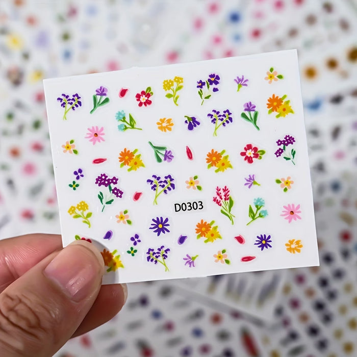 Set de 30 hojas de calcomanías 3D florales para uñas con diseños modernos