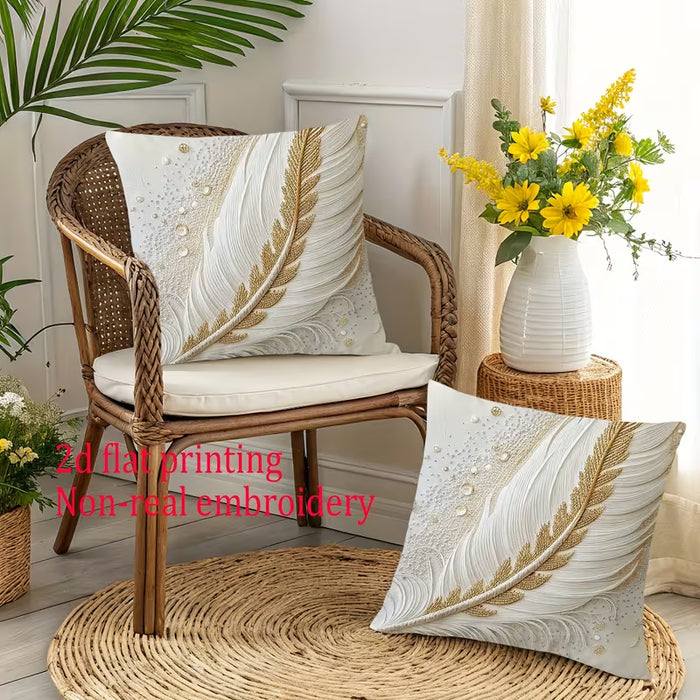 2 piezas Fundas de Almohada Elegantes con Estampado Plano en Terciopelo Corto y Plumas Doradas, 18in*18in