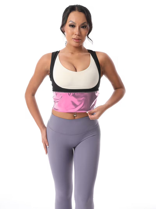 Top de entrenador de cintura rosa que provoca sudor