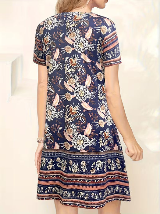 Vestido midi de manga corta para mujer con estampado de cachemira