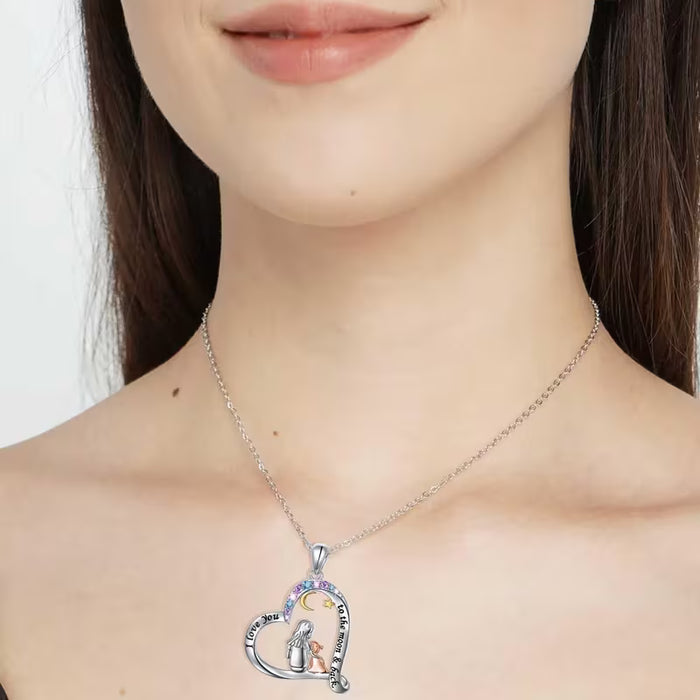 Collar con colgante de corazón de amor de madre, luna y estrella para mujer