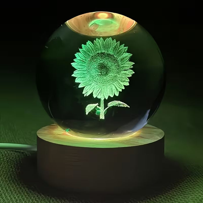 Luz de bola de cristal de girasol, acompañada de base LED que cambia de color