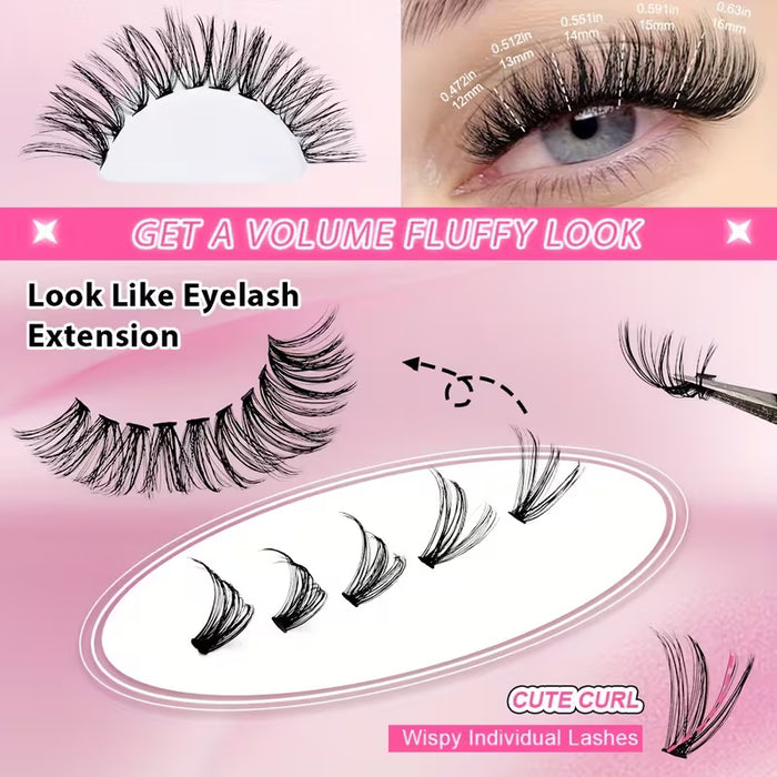 Kit de 200 Pestañas - Set de Extensión de Pestañas 3 en 1 , Volumen/Longitud 40D (10-18mm)