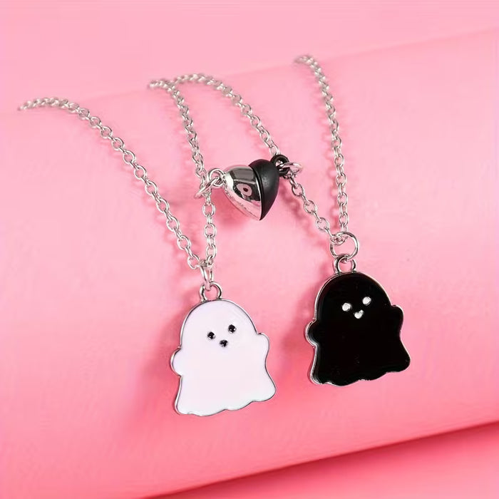2 piezas/juego Lindo collar de fantasma blanco y negro para la mejor amiga