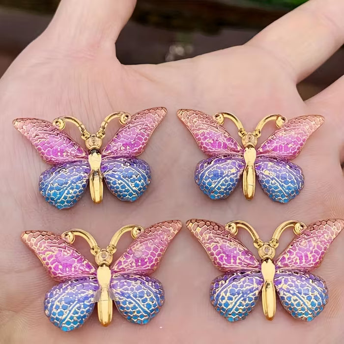 4pcs Apliques de Mariposas Coloridas con Pedrería, Adornos Planos