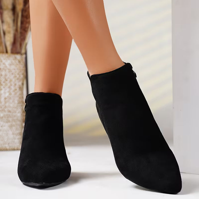 Botines de Mujer Elegantes con Cremallera Lateral - Forro de Peluche y Tacón Bajo