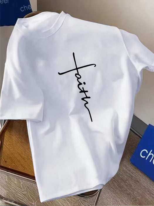 Camiseta con estampado de letras de fe - Top de manga corta
