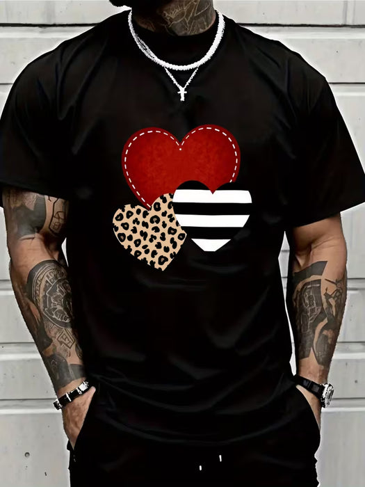 Camiseta de Hombre con Estampado Corazones y Rayas - 3 Mezcla