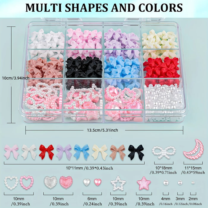500pcs de Resina de Estrellas, Corazones y Lazos Perfectos para Arte de Uñas y Manualidades