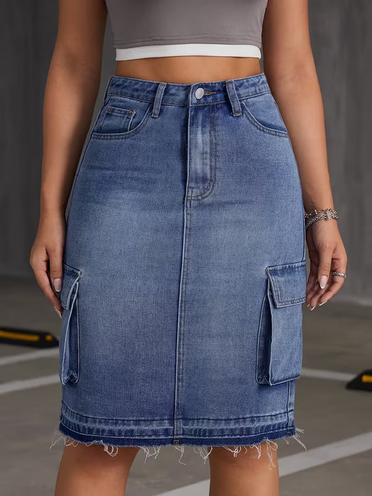 Falda Vaquera para Mujer con Bolsillos de Parche, Casual y Holgada