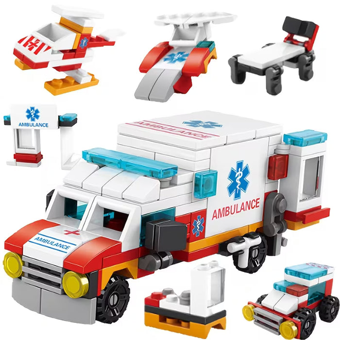 122pcs Juguete de vehículo de rescate 6 en 1, equipo médico, adecuado para niños