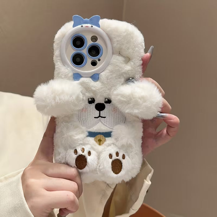 Adorable funda para teléfono con diseño de perro pequeño y esponjoso para iphone 12