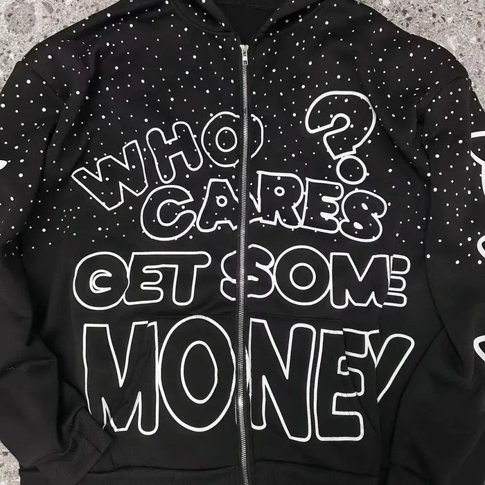 Sudadera con capucha y cremallera con estampado de letras llamativas Y2K para mujer y hombre
