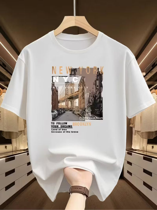 Camiseta estampada para hombre con diseño de paisaje de la ciudad de Nueva York
