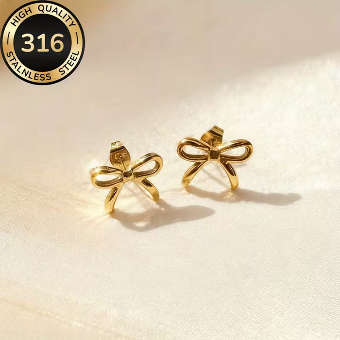 Par de Pendientes pequeños hipoalergénicos con diseño de nudo de mariposa