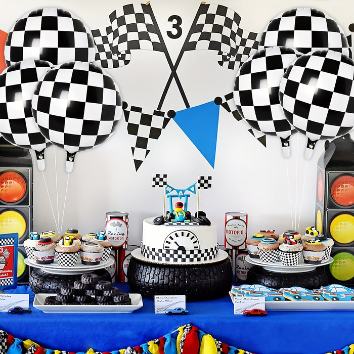 10 globos a cuadros de 45.72 cm, globos de foil, decoración para fiestas de carreras