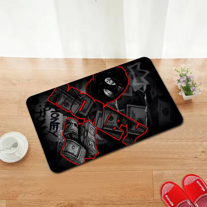 Alfombra de Franela Estilo Hip-Hop Urbano con Diseño de Dinero 15*24 pulgadas