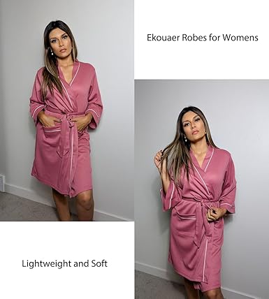 Ekouaer Bata de baño para mujer, de punto gofre, longitud hasta la rodilla - Quierox - Tienda Online