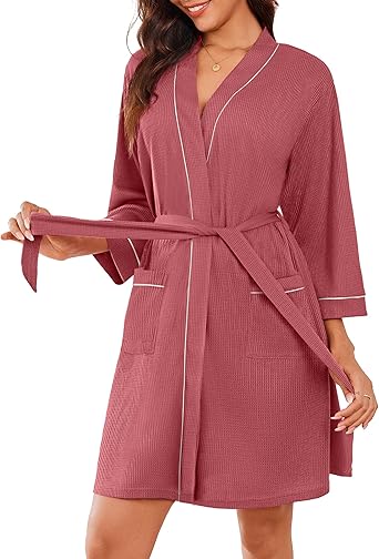Ekouaer Bata de baño para mujer, de punto gofre, longitud hasta la rodilla - Quierox - Tienda Online